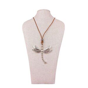 Handmade Womens Rose Gold Tone Dragonfly Pendant Leather Necklace Adjustable